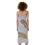 Lycoptera Fish Fossil Print Slim Fit Midi Cami Dress