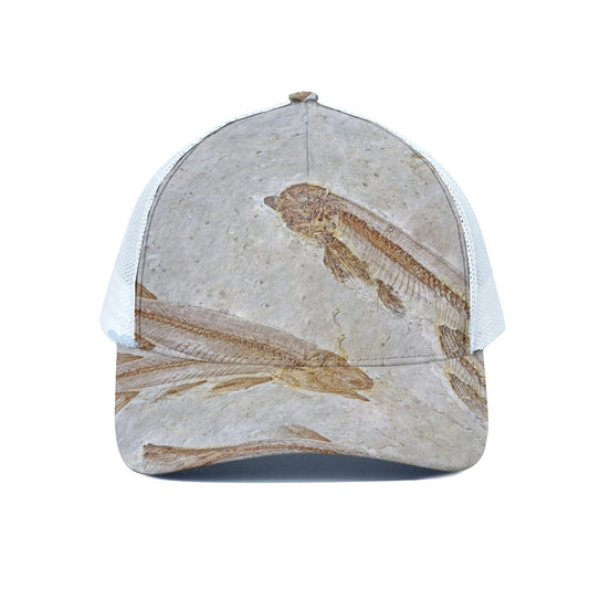 Lycoptera Fish Fossil Print White Mesh Trucker Cap