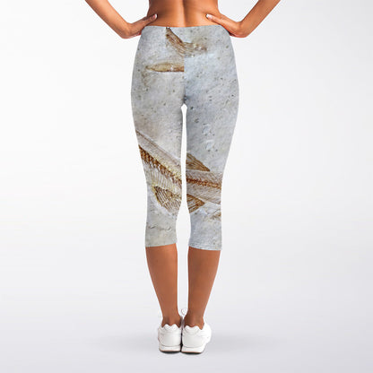 Lycoptera Fish Fossil Print Women's Capri Leggings