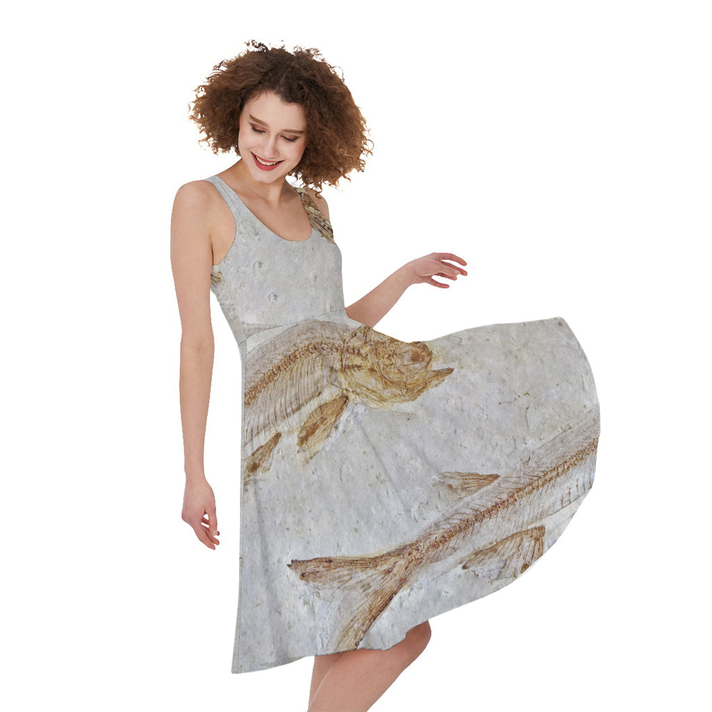Lycoptera Fish Fossil Print Women's Sleeveless Dress