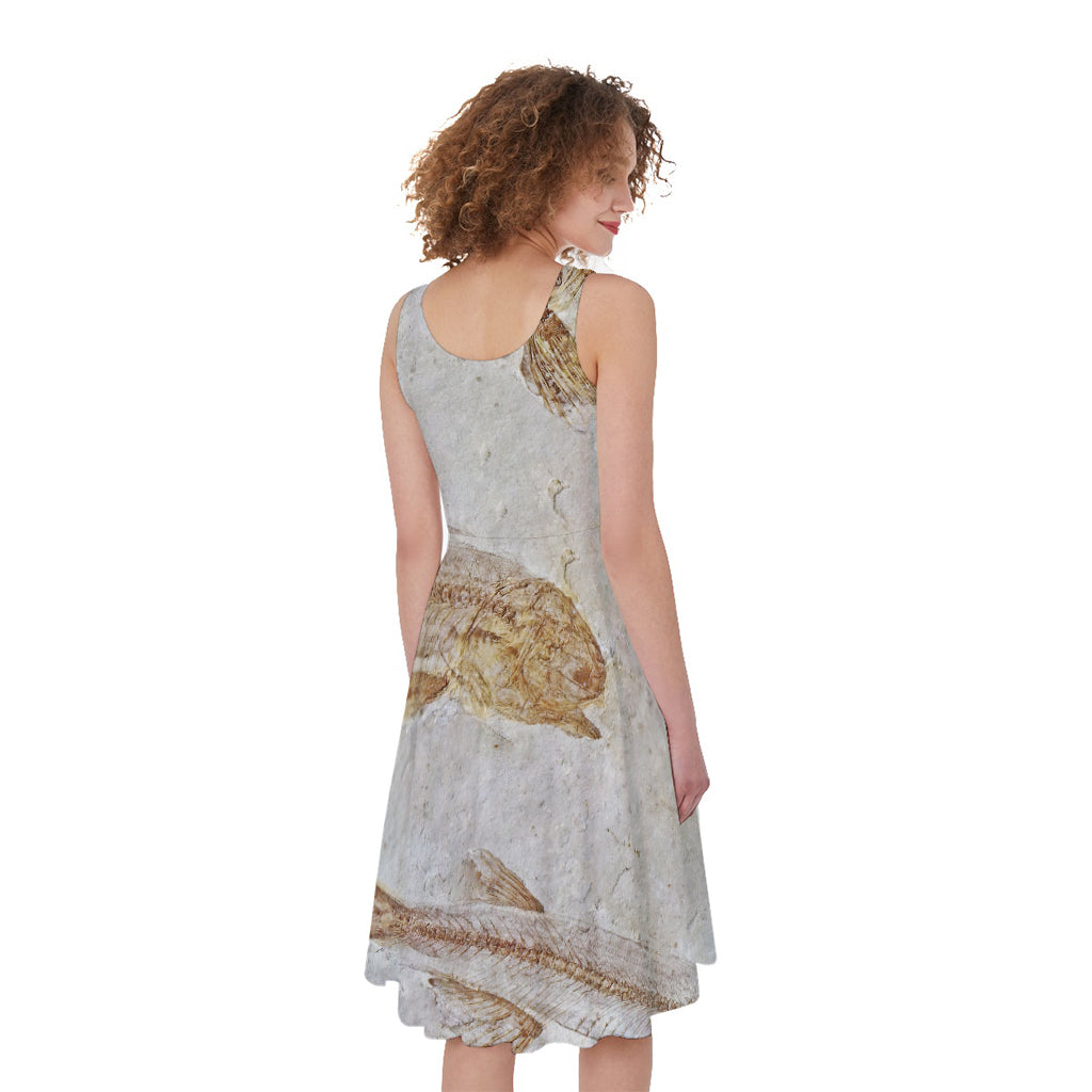Lycoptera Fish Fossil Print Women's Sleeveless Dress
