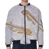 Lycoptera Fish Fossil Print Zip Sleeve Bomber Jacket