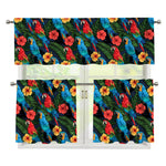 Macaw Parrot Pattern Print 3 Piece Kitchen Curtains