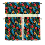 Macaw Parrot Pattern Print 3 Piece Kitchen Curtains