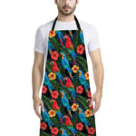 Macaw Parrot Pattern Print Bib Apron With Pocket