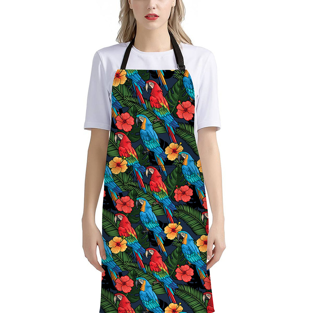 Macaw Parrot Pattern Print Bib Apron With Pocket