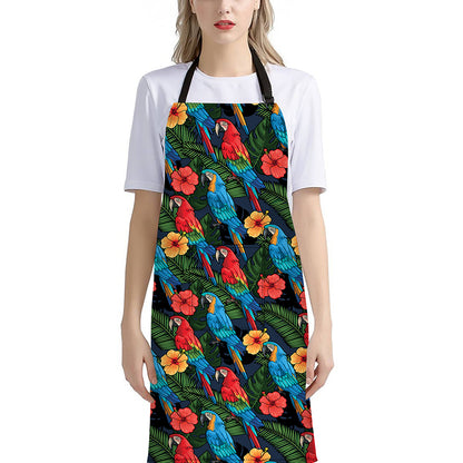 Macaw Parrot Pattern Print Bib Apron With Pocket