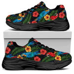 Macaw Parrot Pattern Print Black Chunky Shoes