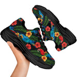Macaw Parrot Pattern Print Black Chunky Shoes