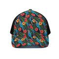 Macaw Parrot Pattern Print Black Mesh Trucker Hat