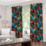 Macaw Parrot Pattern Print Blackout Grommet Curtains