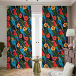 Macaw Parrot Pattern Print Blackout Pencil Pleat Curtains