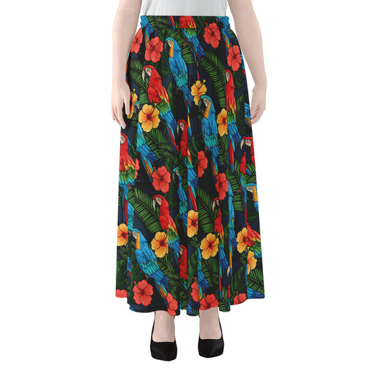 Macaw Parrot Pattern Print Chiffon Maxi Skirt