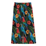 Macaw Parrot Pattern Print Cotton Front Slit Maxi Skirt