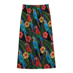 Macaw Parrot Pattern Print Cotton Front Slit Maxi Skirt
