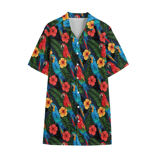 Macaw Parrot Pattern Print Cotton Hawaiian Shirt