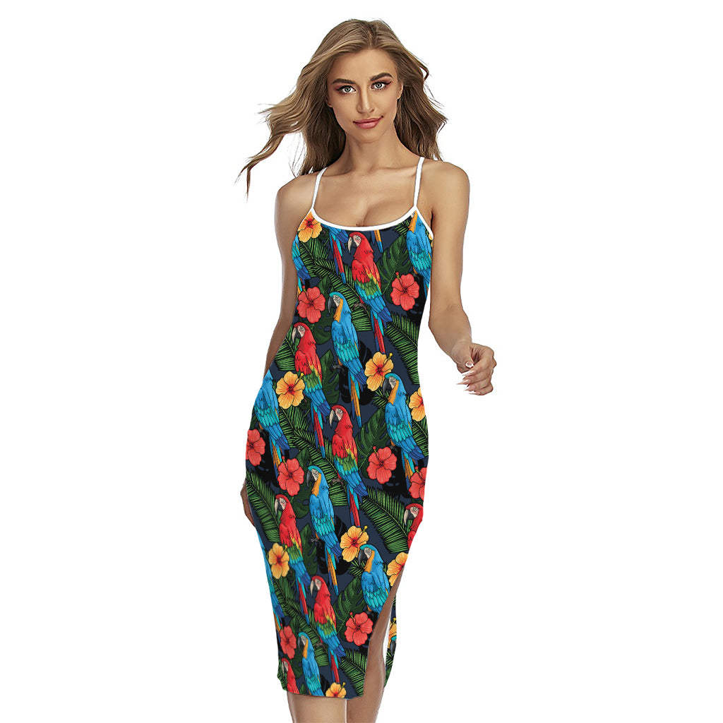 Macaw Parrot Pattern Print Cross Back Cami Dress