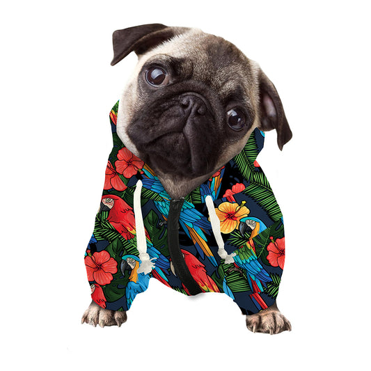 Macaw Parrot Pattern Print Dog Zip Up Hoodie