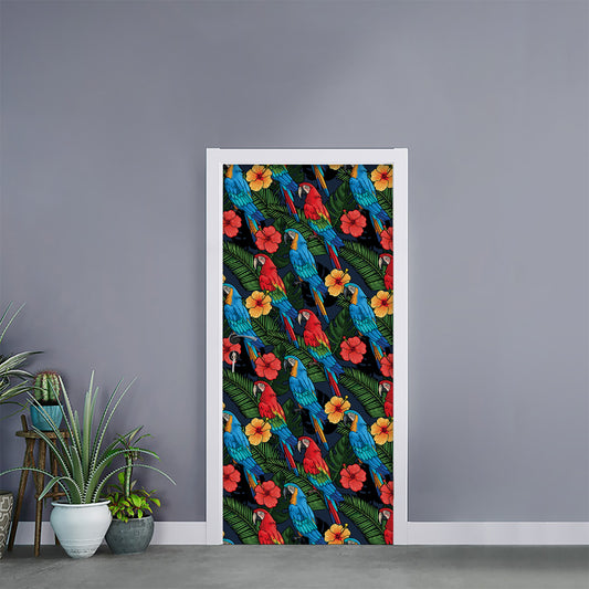Macaw Parrot Pattern Print Door Sticker