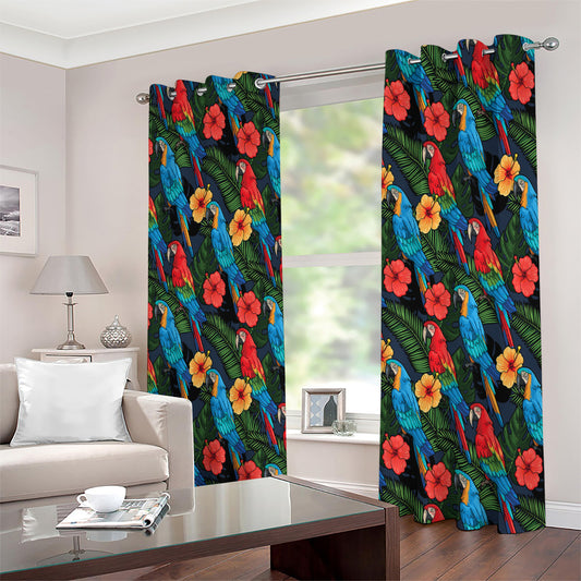 Macaw Parrot Pattern Print Extra Wide Grommet Curtains