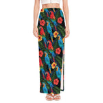 Macaw Parrot Pattern Print High Slit Maxi Skirt
