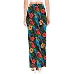 Macaw Parrot Pattern Print High Slit Maxi Skirt