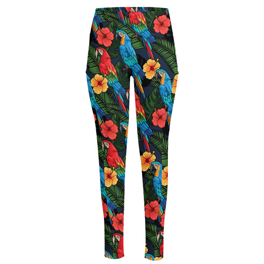 Macaw Parrot Pattern Print High-Waisted Pocket Leggings