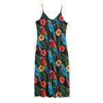 Macaw Parrot Pattern Print Jersey Midi Cami Dress
