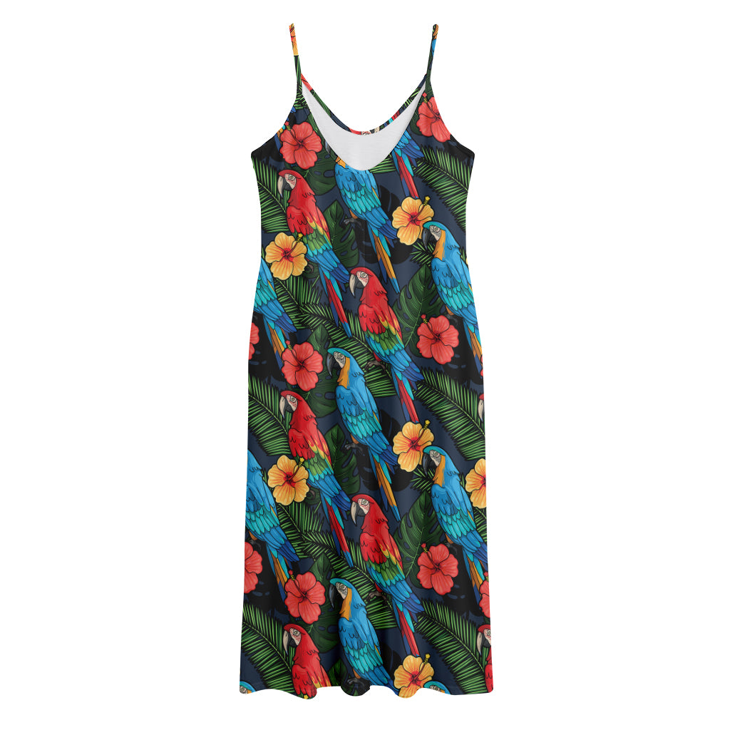 Macaw Parrot Pattern Print Jersey Midi Cami Dress