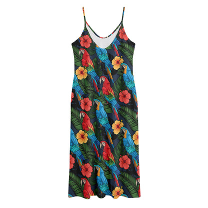 Macaw Parrot Pattern Print Jersey Midi Cami Dress