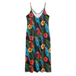 Macaw Parrot Pattern Print Jersey Midi Cami Dress