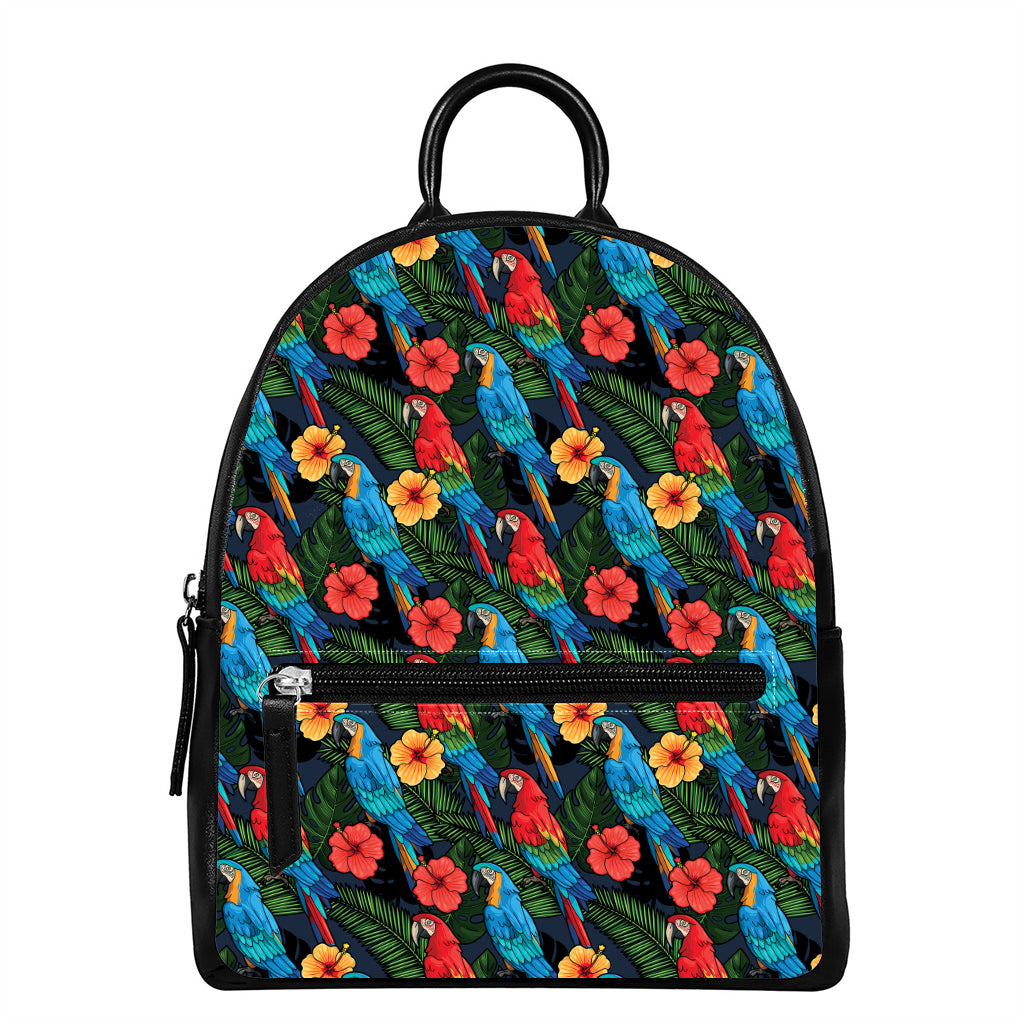 Macaw Parrot Pattern Print Leather Backpack