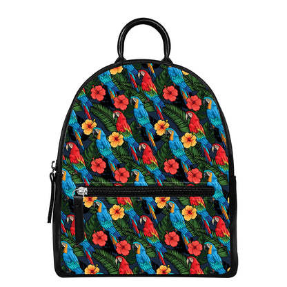 Macaw Parrot Pattern Print Leather Backpack