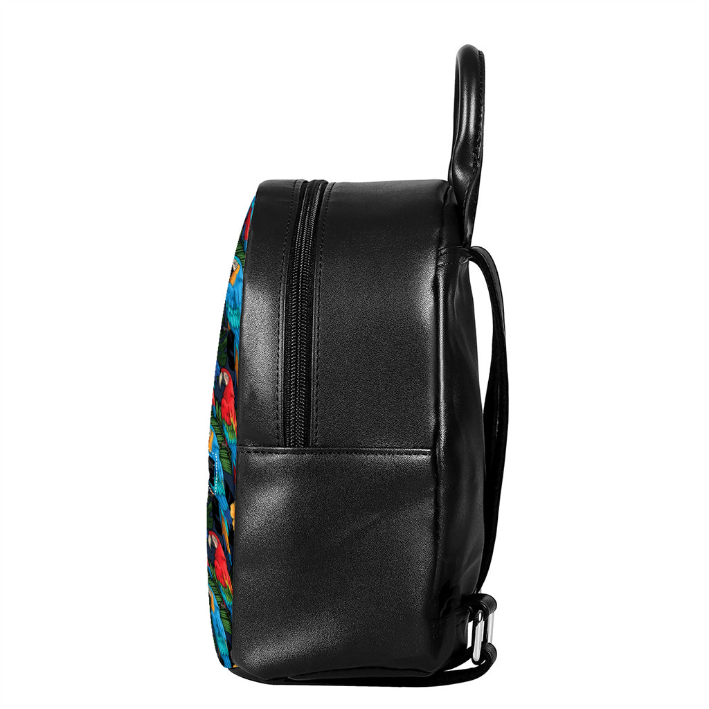 Macaw Parrot Pattern Print Leather Backpack