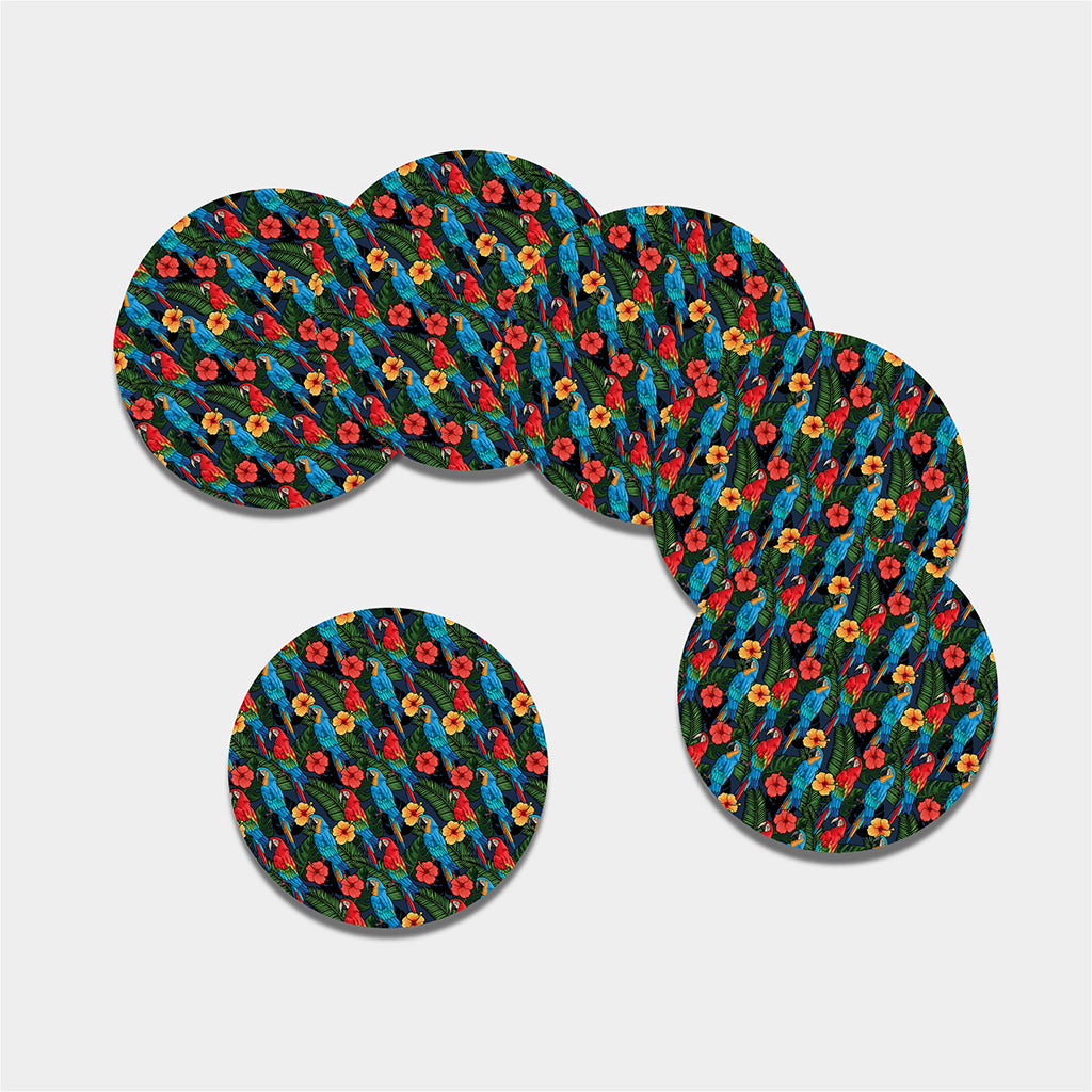 Macaw Parrot Pattern Print Leather Coaster Set