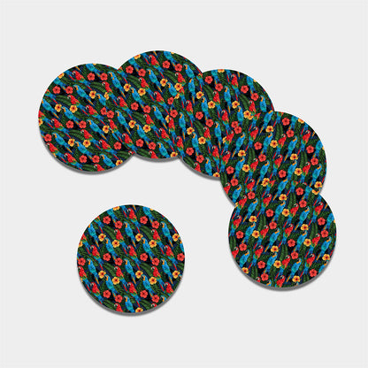 Macaw Parrot Pattern Print Leather Coaster Set