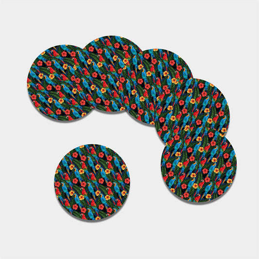 Macaw Parrot Pattern Print Leather Coaster Set