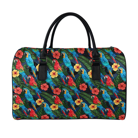 Macaw Parrot Pattern Print Leather Duffle Bag