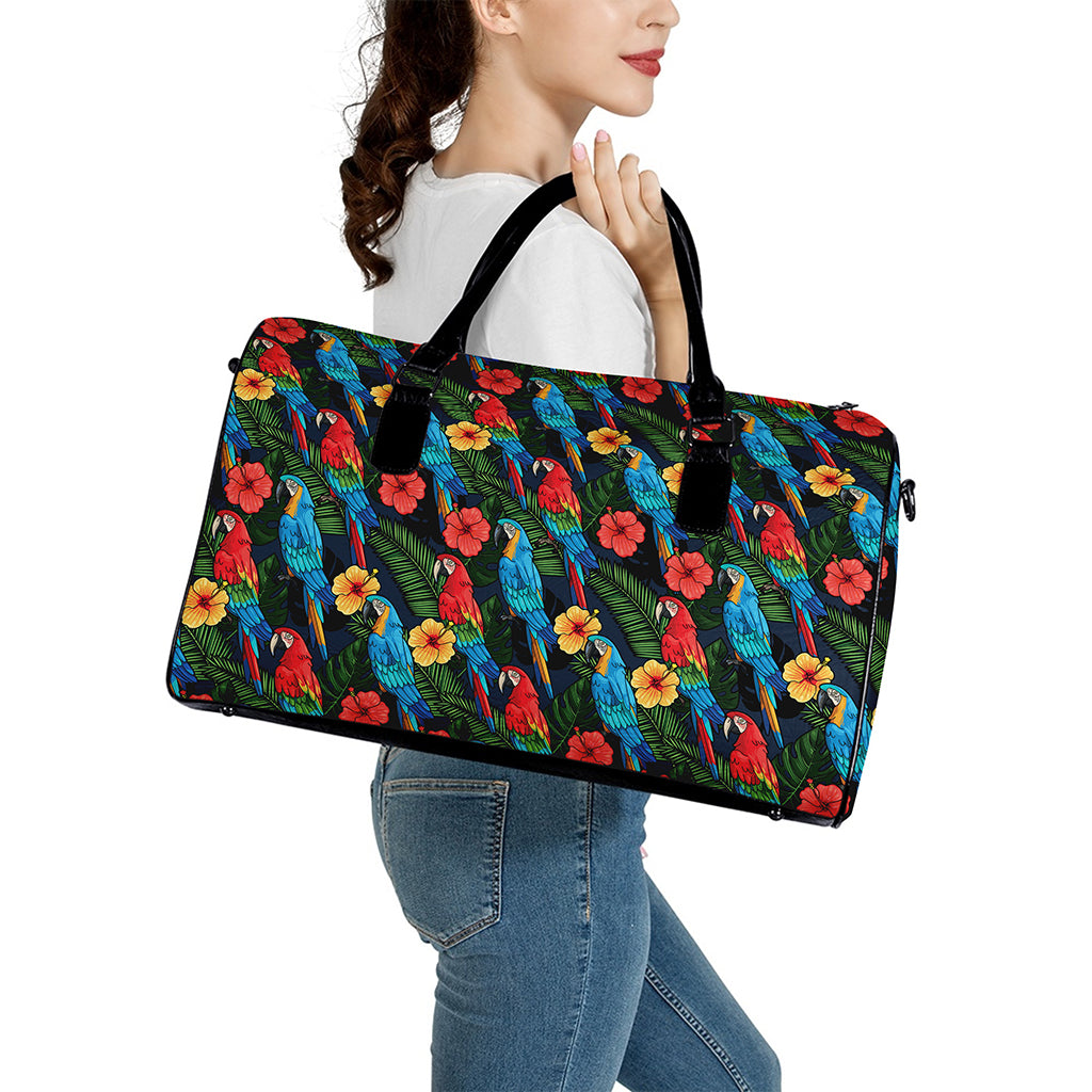 Macaw Parrot Pattern Print Leather Duffle Bag