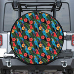 Macaw Parrot Pattern Print Leather Spare Tire Cover
