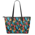 Macaw Parrot Pattern Print Leather Tote Bag With Zipper