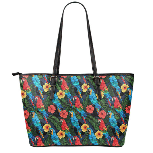 Macaw Parrot Pattern Print Leather Tote Bag