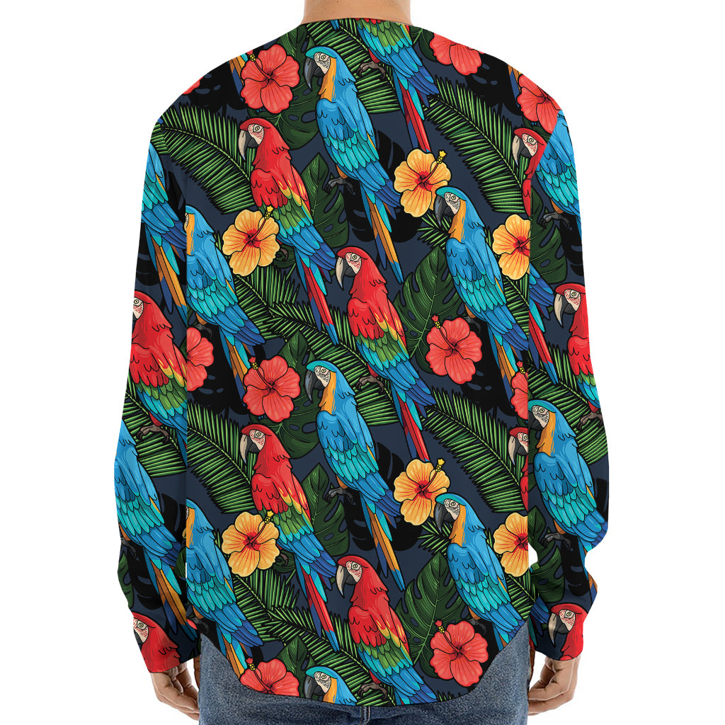 Macaw Parrot Pattern Print Long Sleeve Baseball Jersey