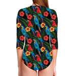 Macaw Parrot Pattern Print Long Sleeve Swimsuit