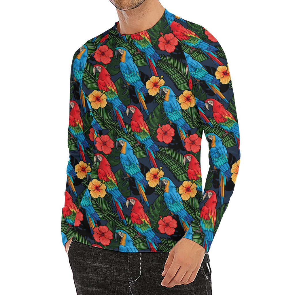Macaw Parrot Pattern Print Men's Long Sleeve Rash Guard