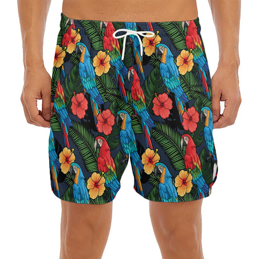 Macaw Parrot Pattern Print Men's Split Running Shorts