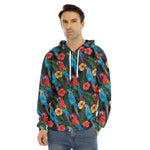 Macaw Parrot Pattern Print Men's Velvet Pullover Hoodie