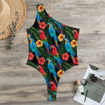 Macaw Parrot Pattern Print One Shoulder Bodysuit
