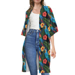 Macaw Parrot Pattern Print Open Front Beach Cover Up