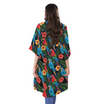 Macaw Parrot Pattern Print Open Front Beach Cover Up